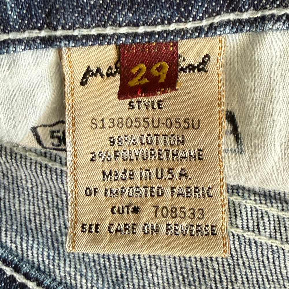 7 For All Mankind Denim Skirt 29 Studded Peacock Raw Hem Y2K Button Fly - Picture 7 of 8